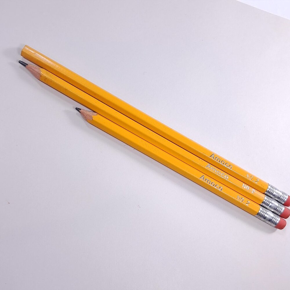 Amoco Wooden pencil set 3 no 2 #2 yellow gas oil‎ advertising employee Vintage